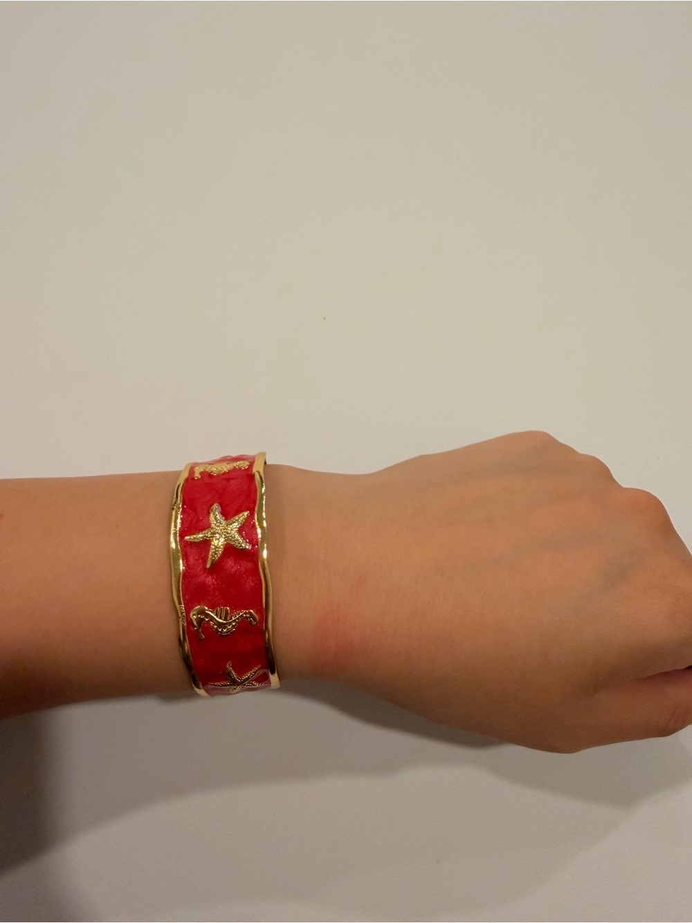 Gold-Tone Red Enamel Sea Life Cuff - Picture 9 of 10